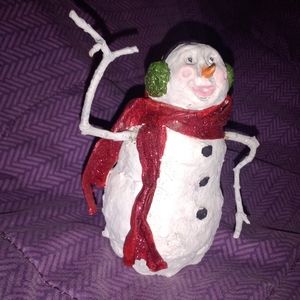 Christmas Paper Mache Snowman Decor.  5 1/4" tall.  Spot on back of head